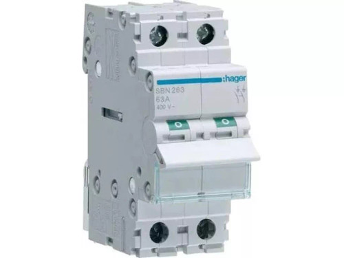 Interruptor secciónador 2P. 63Amp. mando bloqueo N/G placa fijación