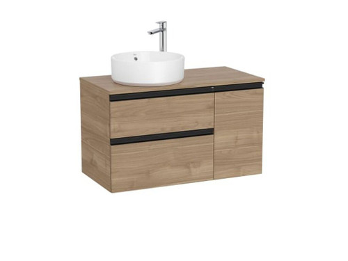 Conjunto Mueble The Gap 900X460 con 2 Cajones + Puerta para Lavabo Sobre Encimera a La Izquierda Nogal - Roca