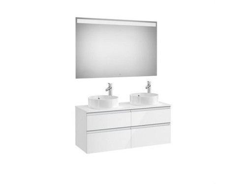 Pack THE GAP 1200x460 2 lavabos blanco con mueble para lavabos de sobre encimera y espejo Eidos - Roca