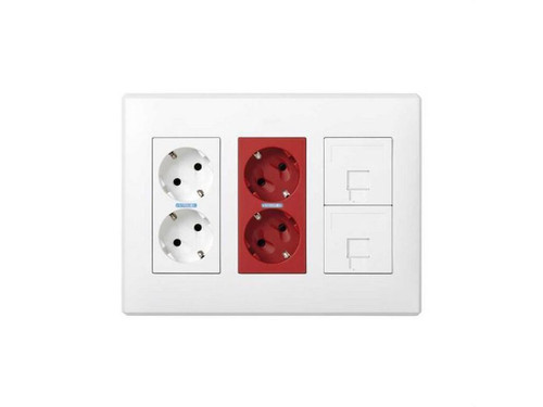 Kit caja pared 3 elementos dobles Enchufe + SAI + RJ45 Simon 500 Cima blanco - Simon