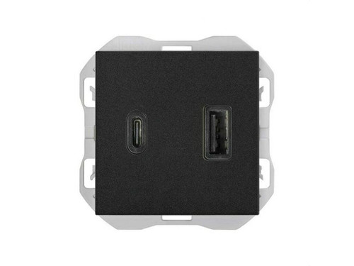 Cargador SIMON 270 USB doble 3,1A tipo A+C QUICKCHARGE negro mate