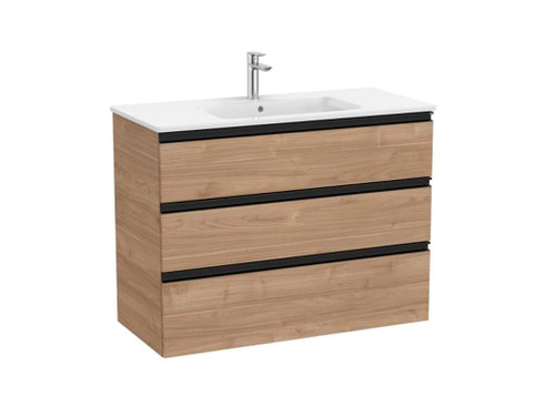 Conjunto Mueble The Gap 1000X460 2 Cajones + Lavabo Centrado Nogal - Roca