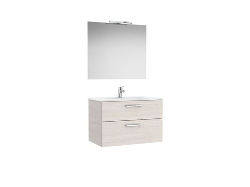Conjunto Victoria base+lavabo 800 fresno nórdico 2 cajones espejo aplique LED - Roca