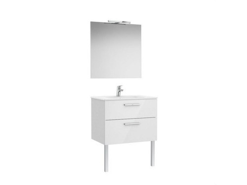 Conjunto Victoria base+lavabo 700 blanco 2 cajones espejo aplique LED - Roca
