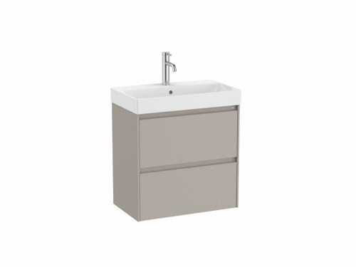Mueble Lavabo blanco 600X360 Ona Compact 2 Cajones Led gris Arena - Roca