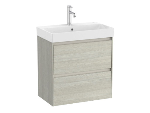 Mueble Lavabo blanco 600X360 Ona Compact 2 Cajones Led Roble Claro - Roca