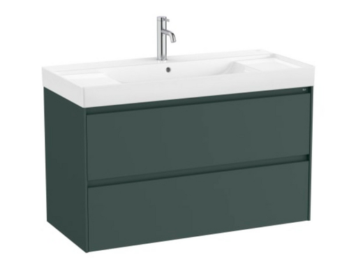 Mueble Lavabo Doble blanco 1000X460 Ona Standard 2 Cajones Led Verde mate - Roca