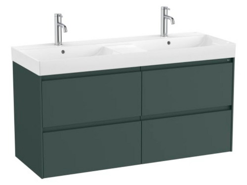 Mueble Lavabo Doble blanco 1200X460 Ona Standard 2 Cajones Led Verde mate - Roca