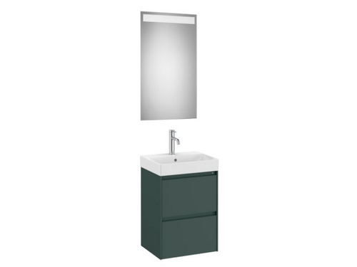 Mueble Lavabo 600X460 Ona Standard 2 Cajones + Espejo Led Verde mate - Roca