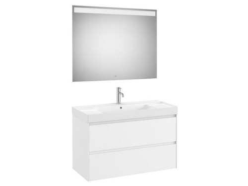 Mueble Lavabo Doble 1000X460 Ona Standard 2 Cajones + Espejo Led blanco mate - Roca