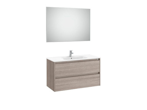 Mueble Lavabo 1000mm Tenet 2 Cajones + Espejo Y Aplique Led City Oak - Roca