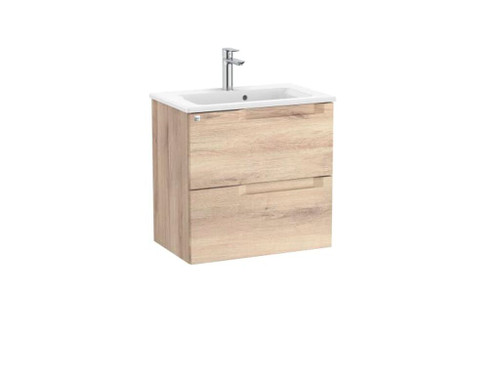 Mueble Compacto 600mm Aleyda 2 Cajones + Lavabo 380mm Beige Madera - Roca