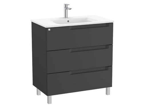 Mueble Centrado 800mm Aleyda con Patas 3 Cajones + Lavabo negro mate - Roca
