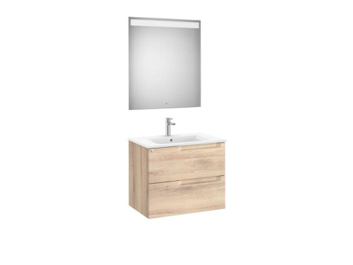 Mueble Lavabo 700mm Aleyda 2 Cajones + Espejo Beige Madera - Roca