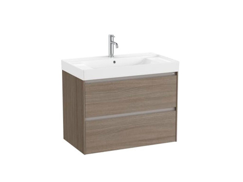 Mueble Lavabo Centrado blanco 800X460 Ona Standard 2 Cajones Led Olmo Oscuro - Roca