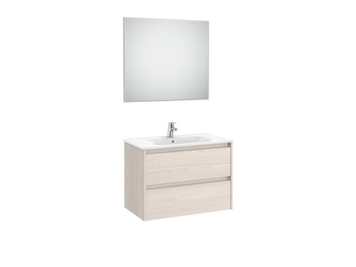 Mueble Lavabo 800mm Tenet 2 Cajones + Espejo Y Aplique Led Nordic Ash - Roca