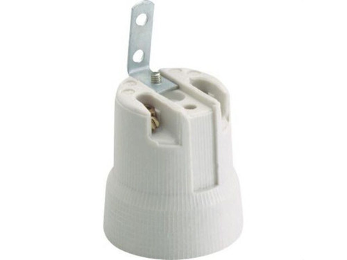 Portalámparas E-27 de porcelana 4A 250V conexión por tornillos soporte metálico vertical  crema- Solera