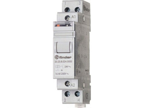 Telerruptor Modular/Desviador Bipolar 1Na+1Nc 16A Serie 20, Montaje Carril 35Mm, 24V Dc Contactos Agsno2 (Emb.1U) - Finder