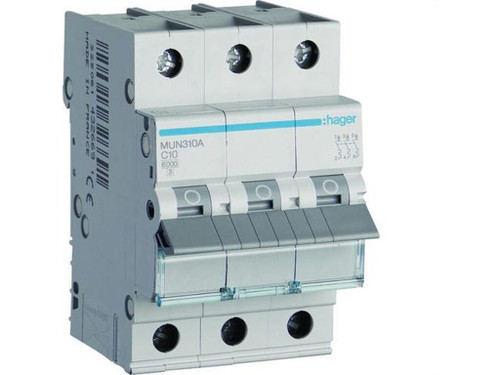 Interruptor automático 3P 10A curva-C 6kA - Hager