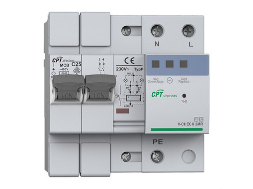 Protector contra sobretensiones combinadas V-CHECK 2MR-25 230/400V 1P+N Curva C IGA 25A Tipo 2 20kA - Cirprotec