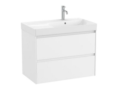 Mueble lavabo derecha blanco 800x460 Ona Standard 2 cajones LED blanco mate - Roca