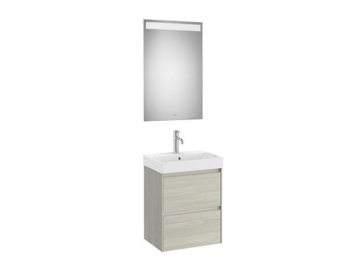 Mueble lavabo 500x360 Ona Compact 2 cajones + espejo LED roble claro - Roca