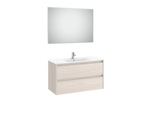 Mueble lavabo 1000mm Tenet 2 cajones + espejo y aplique LED Nordic Ash - Roca