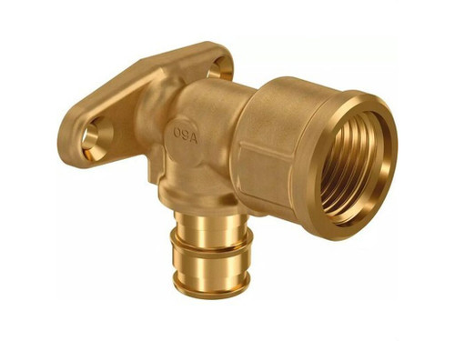 Codo base fijación PEX larga latón  - Uponor