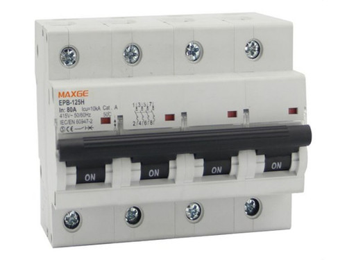 Interruptor Magnetotermico Epb125H Alpha+. 4 P, 80A, Curva C. 10Ka - Maxge
