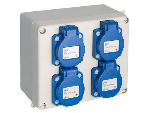 Caja estanca montada 153x100x65 mm bases Schuko 2P+T, 16A 250V IP54 - Solera