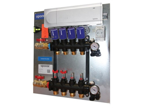 Caja de colector premontada conexión izquierda 8 salidas 760x670x80mm Comfort Port+Smatrix Base para instalaciones de suelo - Uponor
