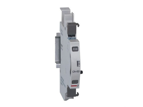 Módulo auxiliar de señalización CA + SD - Señala el estado de posición de los contactos y el fallo del producto modular asociado - Consumo en 12 V=: 0,236 W-19,7 mA - 1 módulo 17,5mm. - Legrand