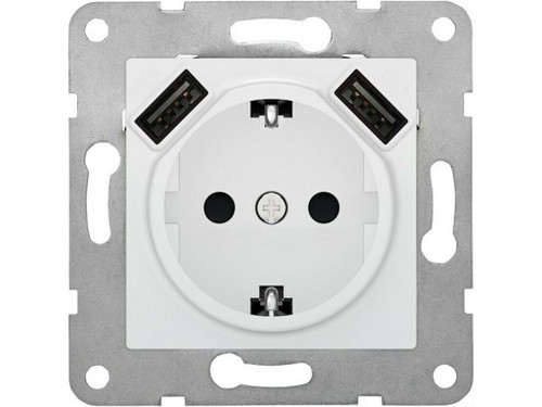 Base Schuko 2P+T Emborne rápido con doble USB AC serie Viva Blanco - BJC