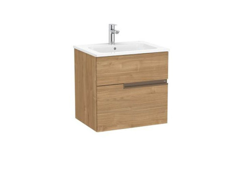 Conjunto Victoria-N Mueble Base + Lavabo Doble Blanco De 2 Cajones 600Mm Nogal - Roca