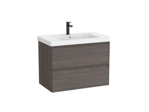 Conjunto mueble unik linea 2 cajones 800 + lavabo nogal oscuro - Roca