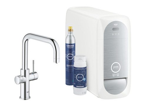 Monomando fregadero caño en U cromado con filtro agua fría y gas - Grohe
