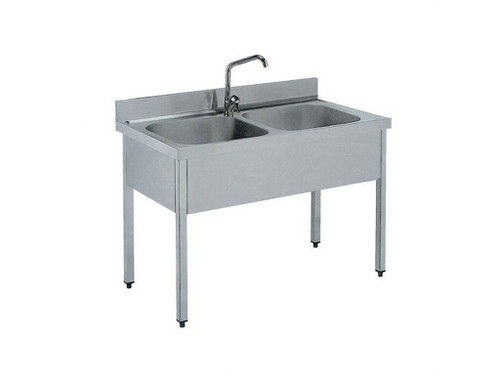 Fregadero industrial 2 cubetas 1800x700 con bastidor INOX - Nofer