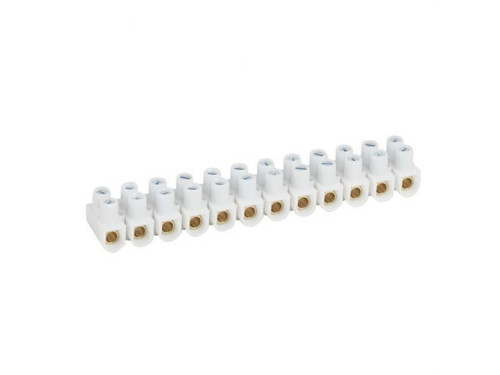 Regleta de conexión Nylbloc.12 bornas con capacidad 16 mm². Tornillos imperdibles. Resistencia al hilo incandescente 850º. Tensión de aislamiento:250V. Ø espigas:7mm. Intensidad máx.: 101A. Poliporpileno ignífugo (-25 ºC a +100 ºC). Blanca. - Leg