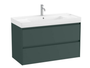 Mueble Lavabo Doble blanco 1000X460 Ona Standard 2 Cajones Led Verde mate - Roca