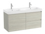 Mueble lavabo doble blanco 1200x460 Ona Standard 2 cajones LED roble claro - Roca