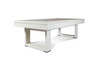 Doc & Holliday Santorini Slate Pool Table with dining top, three-quarter angled view on a white background. Handcrafted in the USA from solid white maple hardwood with custom finishes. Convertible dining pool table by Doc & Holliday Billiards, shown as a sleek modern dining table.