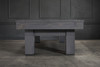 Close-up of the squared Parsons-style leg on the Doc & Holliday Dallas Slate Pool Table in Smoke Maple finish, highlighting distressed pine grain, rustic grey wash tones, and solid American construction.