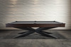 Full-length studio view of the Jett Slate Billiard Table by Doc & Holliday — handcrafted in the USA with a steel base and customizable hardwood frame. The design emphasizes architectural balance, pairing a professional three-piece slate playfield with refined furniture styling suited for luxury interiors.