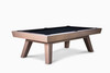 The Doc & Holliday George Slate Pool Table in Glazed Pearl shown in a 3/4 studio angle on white. The bright finish, flared legs, and tapered rails highlight the clean mid-century profile, paired with the strength of a 3-piece slate foundation.