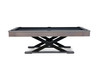 Profile view of The Metalsmith by Doc & Holliday, photographed on a white background. Sleek rectangular body with architectural X-leg steel base, crafted with a hardwood frame and black felt surface — bold, modern, and industrial.