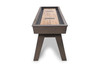 Doc & Holliday George 9' shuffleboard table in Glazed Pearl, short-end full profile view showing maple cabinet and leg design