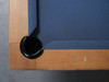 Overhead corner pocket detail showing Academy Blue felt and mother of pearl sight on Kaci Slate Pool Table