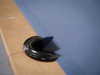 Close up detail of black leather corner pocket with Academy Blue felt on luxury Kaci Slate Pool Table