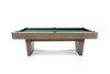 A straight side profile of the Doc & Holliday Preakness slate pool table presented on a white background to emphasize proportion and balance. The wide rail structure, tapered legs, and Glazed Pearl maple finish create a low, grounded silhouette, while the Championship green felt introduces a traditional playing surface within a modern frame.