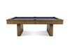 Side profile of The Slater luxury slate pool table by Doc & Holliday, highlighting the reeded wood leg design, balanced proportions, and clean architectural lines against a white studio background.